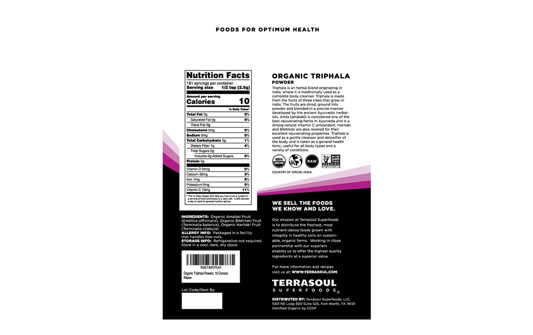 Terrasoul Superfoods Triphala Powder    Pack  454 grams